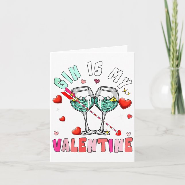 Carte Gin Is My Valentine Hearts Matching Drinker Family (Devant)