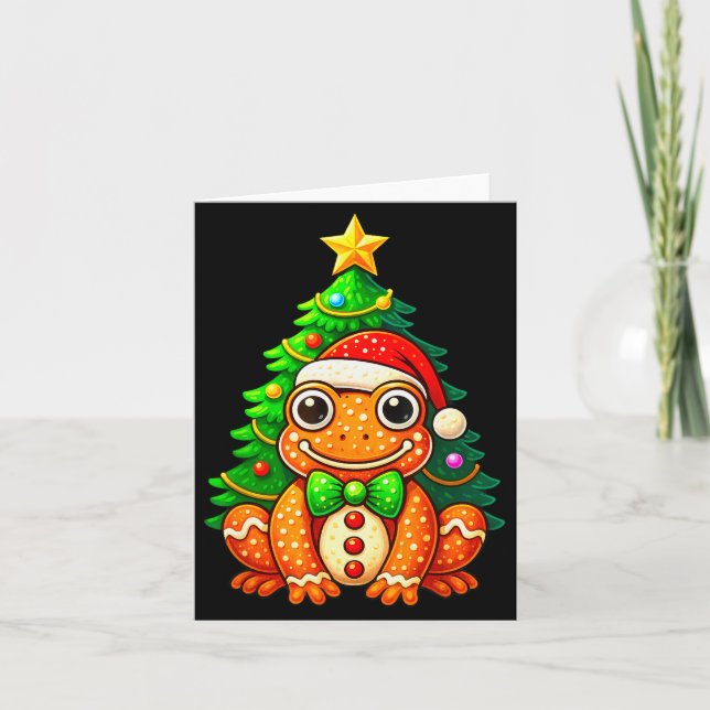 Carte Gingerbread Frog Wearing Santa Hat Christmas Tree  (Devant)