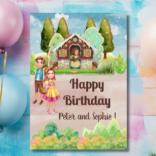 Carte Gingerbread House Hansel et Gretel jumeaux anniver