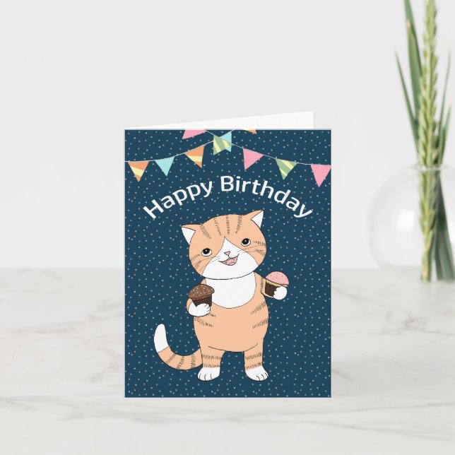 Carte Ginggingembre Grat Orange Tabby Chat avec cupcakes (Devant)