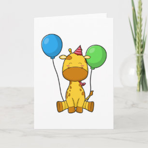 Carte Girafe à l'anniversaire avec des ballons