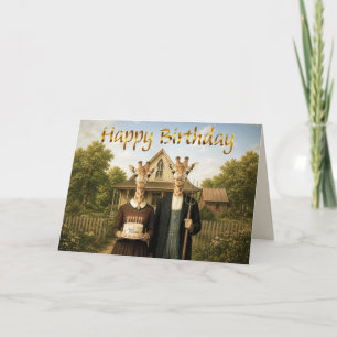 Carte Girafe American Gothic Ferme Joyeux Anniversaire