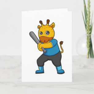 Carte Girafe au baseball avec une batte de baseball
