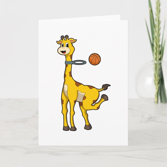 Carte Girafe au basket-ball avec cerceau de basket-ball (Devant)