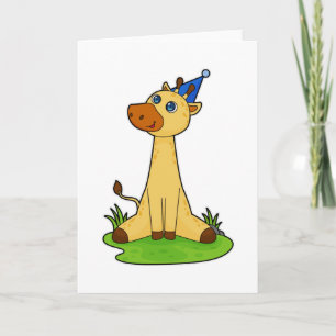 Carte Girafe avec chapeau de fête