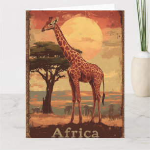 Carte Girafe avec coucher de soleil africain -Poster Vin
