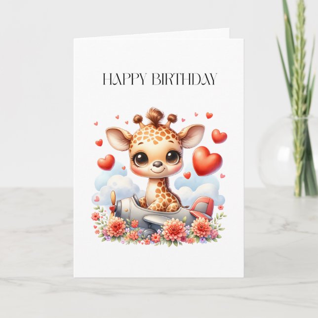 Carte Girafe Avion Anniversaire (Devant)