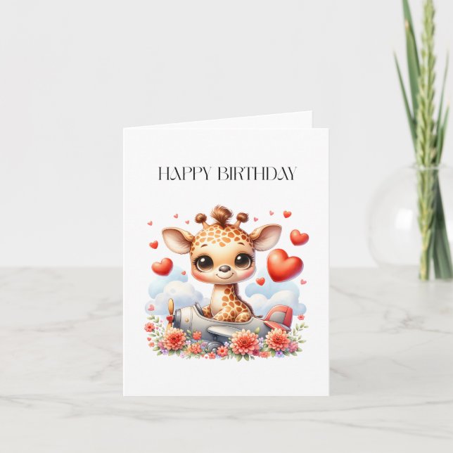 Carte Girafe Avion Anniversaire (Devant)