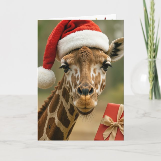 Carte Girafe de Noël avec cadeau de fêtes (Devant)