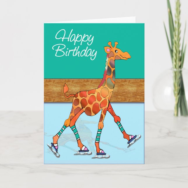 Carte Girafe de patinage sur glace à l'anniversaire de l (Devant)