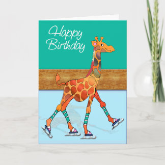 Carte Girafe de patinage sur glace à l'anniversaire de l
