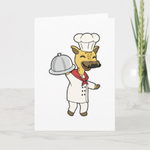 Carte Girafe en chef avec tablier et plateau de Cuisine
