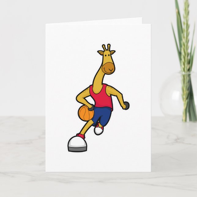 Carte Girafe en joueur de basketball avec ballon de bask (Devant)