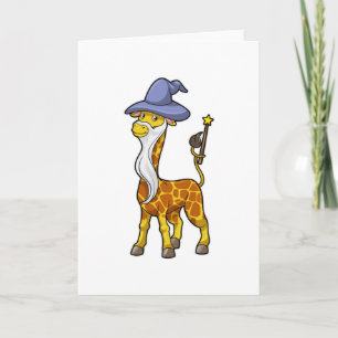Carte Girafe en magicien avec baguette magique et chapea