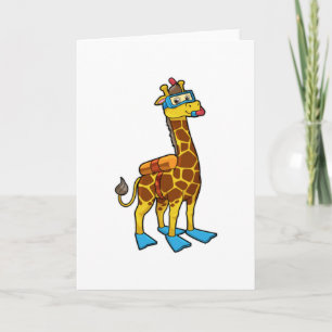 Carte Girafe en plongeur avec lunettes de natation et pa