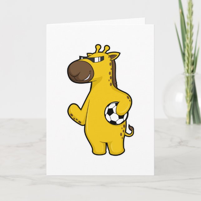 Carte Girafe en tant que joueur de football avec ballon  (Devant)