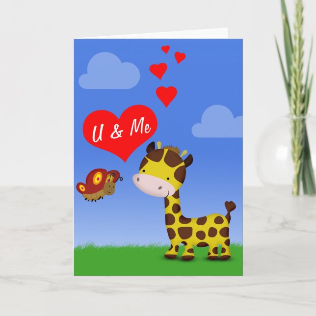 Carte Girafe et Papillon en Amour (Devant)