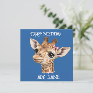 Carte Girafe femelle : Nœud papillon pastel et fleurs po