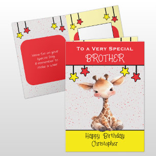 Carte Girafe Frère spécial enfants anniversaire rouge