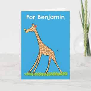 Carte Girafe heureuse mignonne avec un papillon dessin a