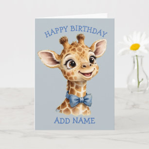 Carte Girafe mâle : Anniversaire d'animaux bébé avec un