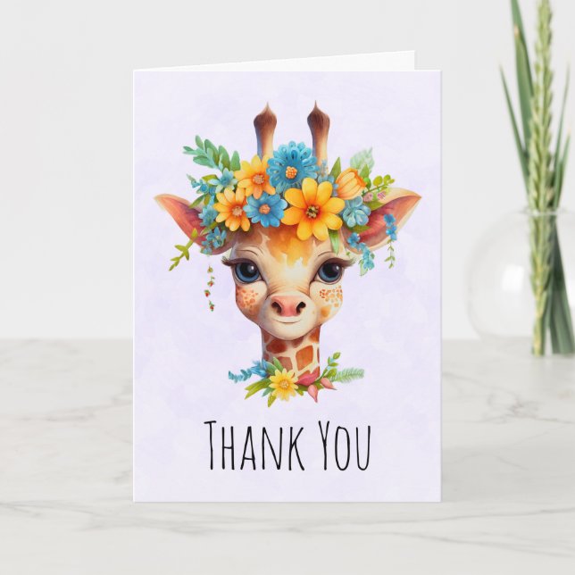Carte Girafe mignonne avec couronne florale (Devant)