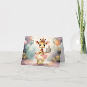 Carte Girafe personnalisé en tutu rose Joyeux 6ème anniv