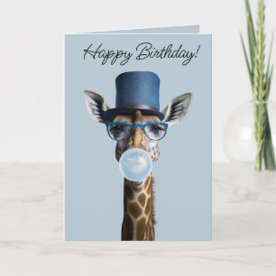 Carte Girafe portant des lunettes, chapeau haut-de-forme