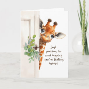 Carte Girafe qui regarde derrière la porte et se sent mi