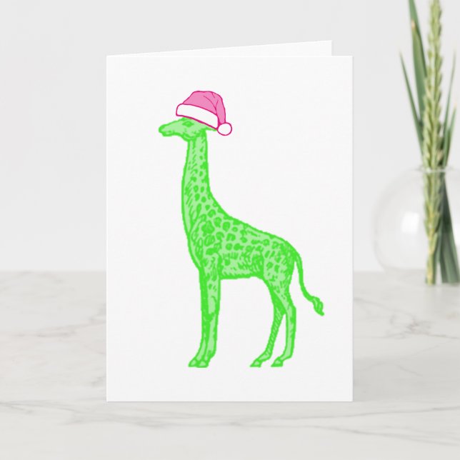 Carte Girafe verte avec chapeau de Santa Rose (Devant)