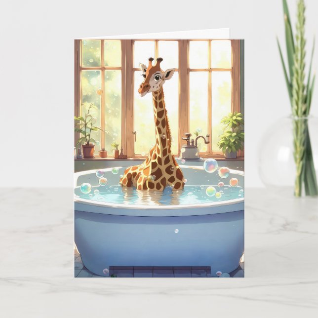 Carte Giraffe Anniversaire Dans Bain À Bulles (Devant)