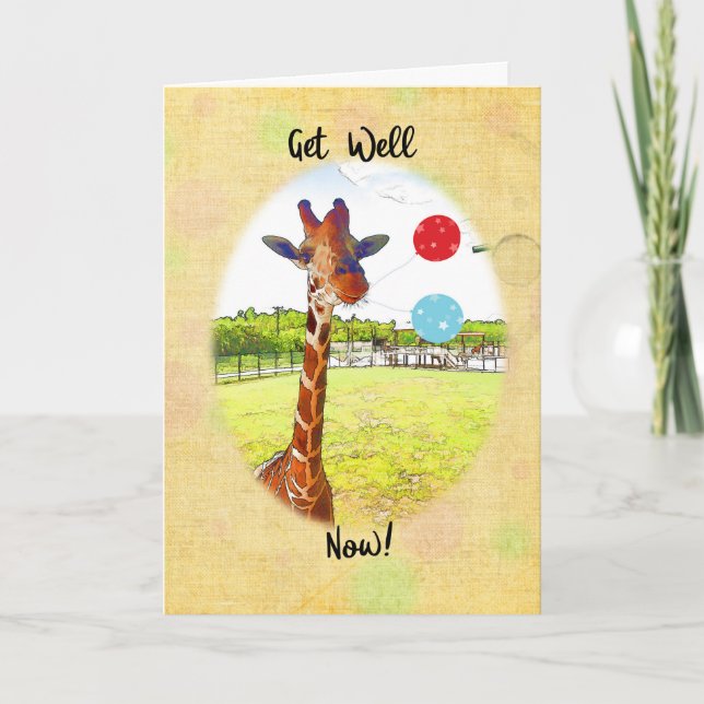 Carte Giraffe Avec Ballons Se Porter Bien (Devant)