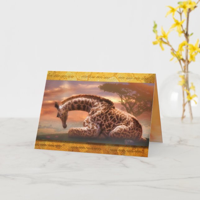 CARTE GIRAFFE BÉBÉ D'AFRIQUE (Fleur jaune)