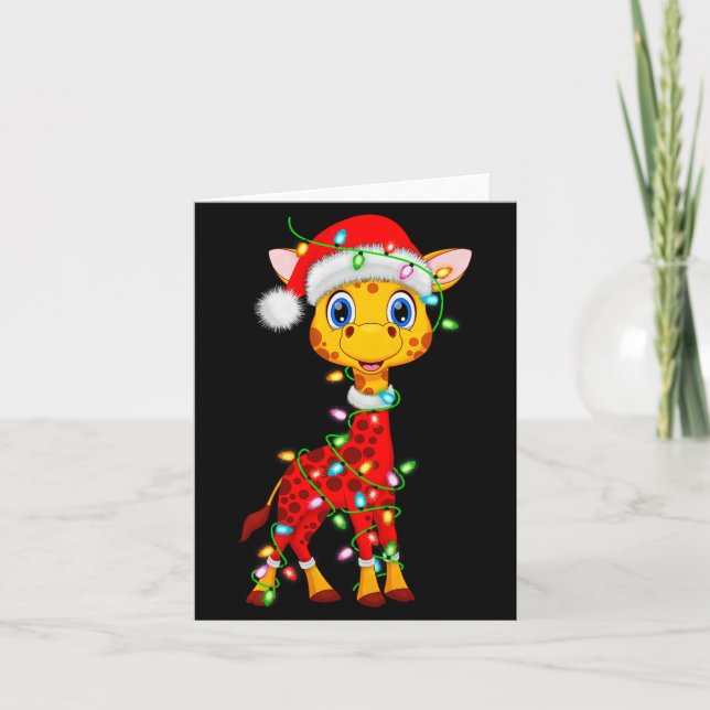 Carte Giraffe Christmas Lights Santa Costume Cute Animal (Devant)