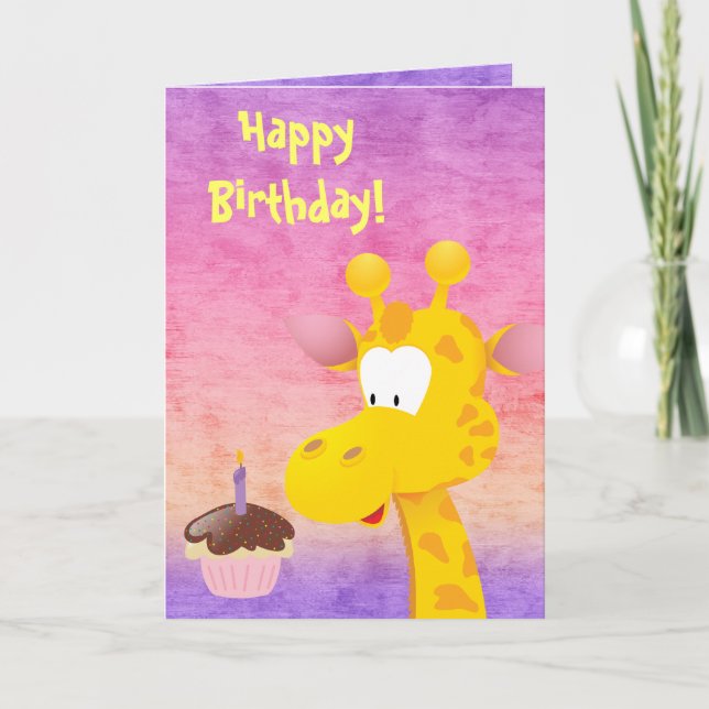 Carte Giraffe Cute & Cupcake Joyeux anniversaire (Devant)