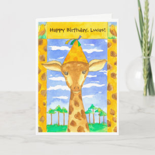 Carte Giraffe Enfants Joyeux Anniversaire Nom personnali