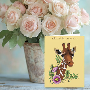 Carte Giraffe Fleurs de Portrait Jaunes