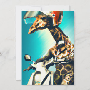 Carte Giraffe portant un casque sur moto Art moderne AI