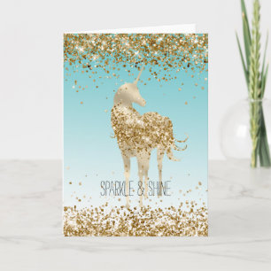 Carte Girl Aqua Gold Confetti Parties scintillant Unicor