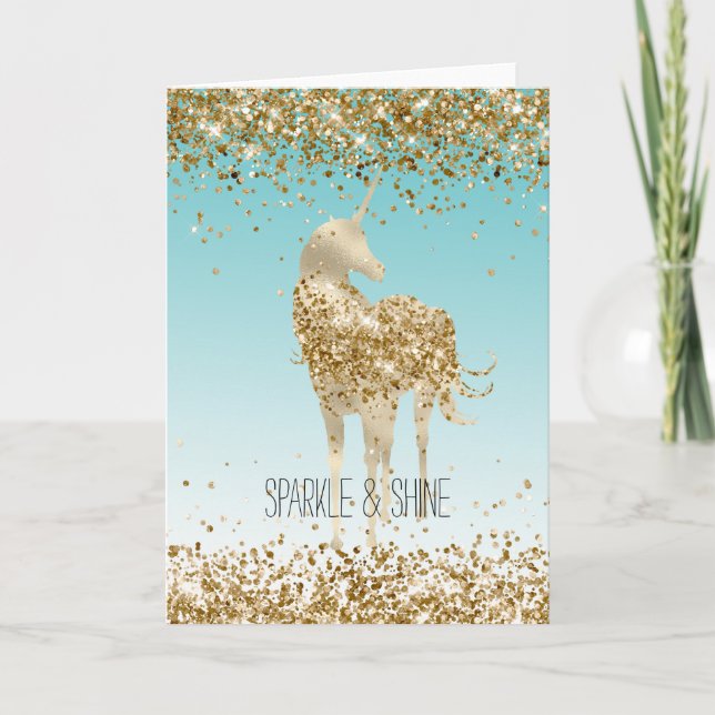 Carte Girl Aqua Gold Confetti Parties scintillant Unicor (Devant)