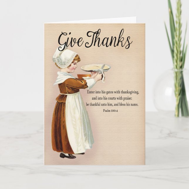 Carte Girl Cutting Pie for Christian Thanksgiving Card (Devant)