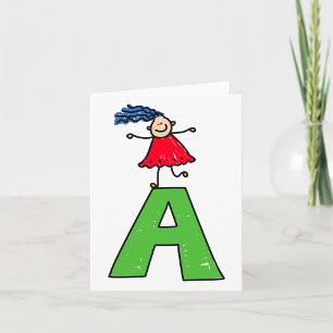 Carte Girl Dancing on Green Letter A Fun Alphabet