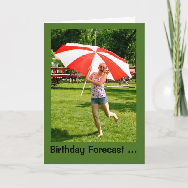 Carte Girl With Umbrella 100% Chance Of Birthday Fun (Devant)