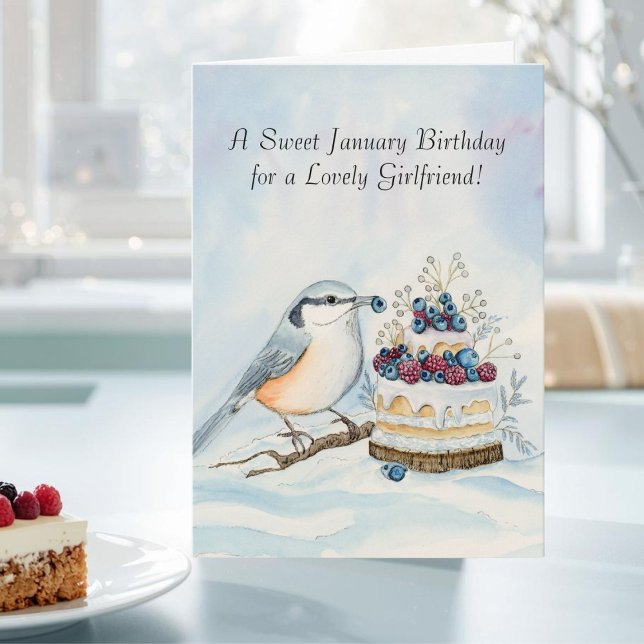 Carte Girlfriend Happy January Birthday Nuthatch Bird (Créateur téléchargé)