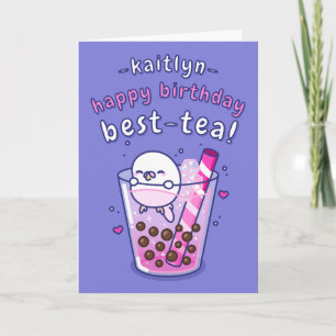 Carte Girls Bubble Tea Cartoon meilleur ami Anniversaire