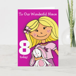 Carte Girls Niece 8e anniversaire girlie violette