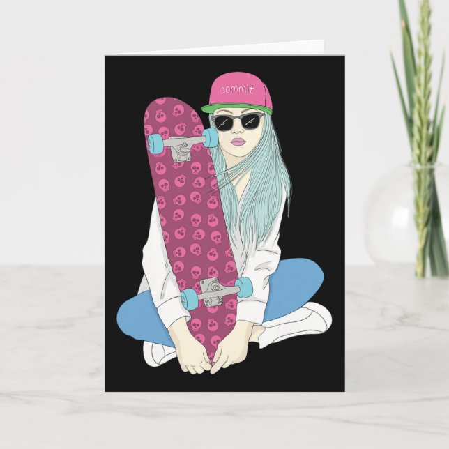 Carte Girls Skate Skateboard Skateboarding Do A Kickflip (Devant)