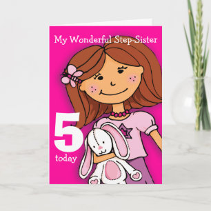 Carte Girls Step-Sister 5th birthday card girlie pink
