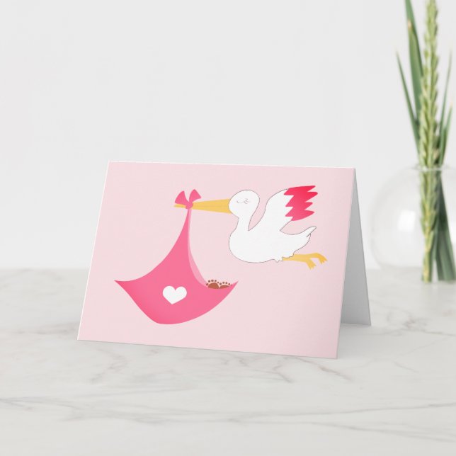 Carte Girly Stork Avec Un Baby Girl Bundle De Joy Rose (Devant)