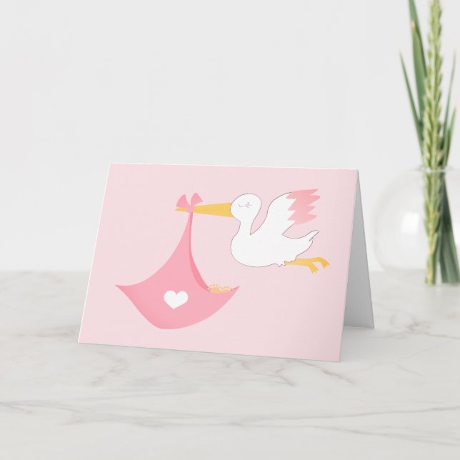 Carte Girly Stork Avec Un Bébé Bundle De Joy Rose (Devant)
